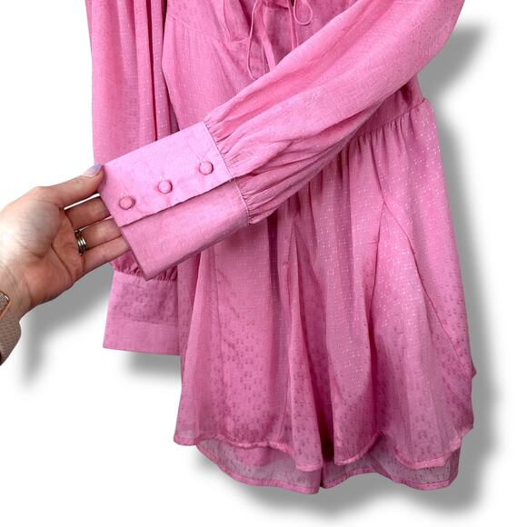 Storia Adorable Perfection Pink Balloon Sleeve Sweetheart Woven Bustier Romper - Picture 6 of 10